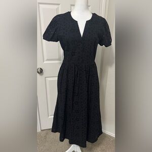 J. Crew Women's Eyelet Puff-Sleeve Midi Dress in Black Size 8